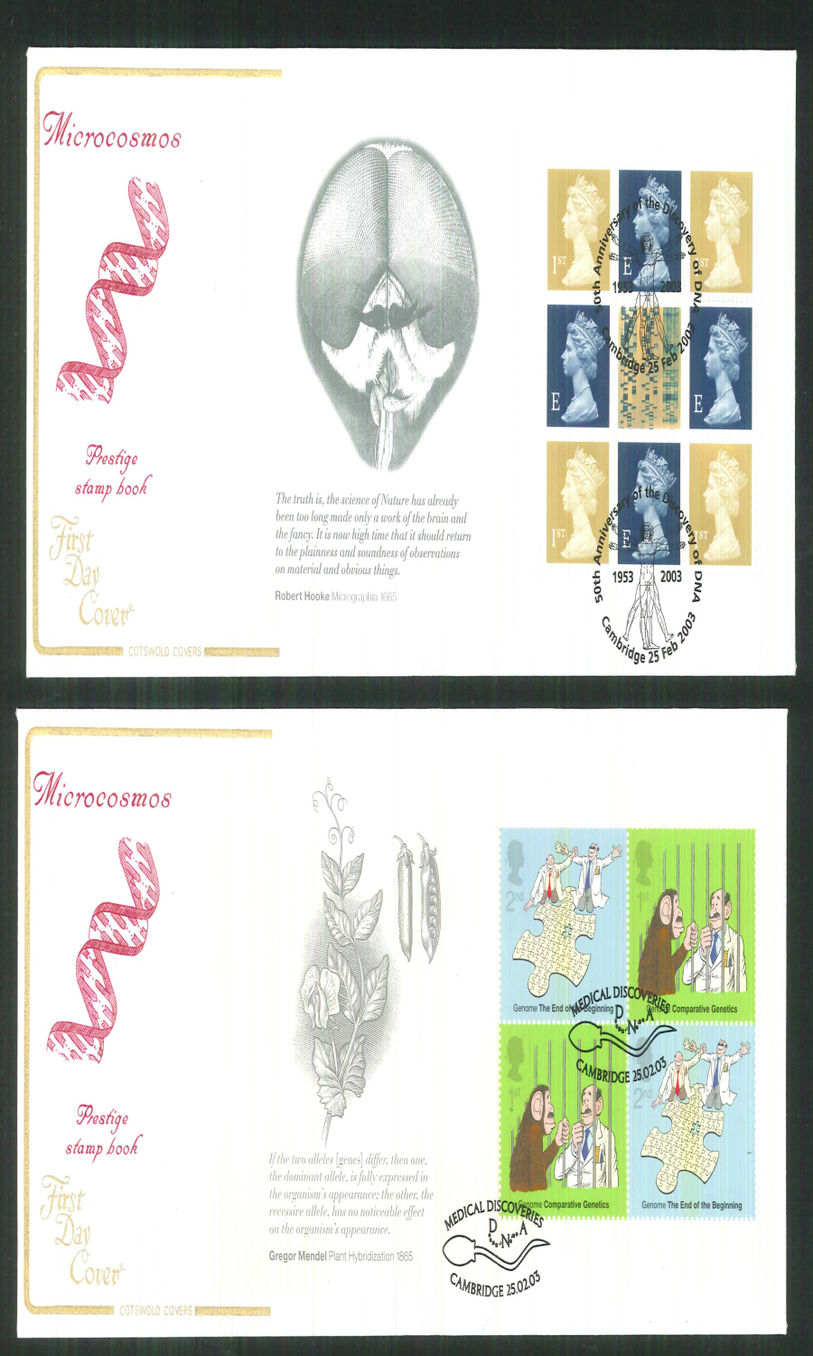 2003 - Medical Discoveries - Prestige Stamp Book Set of 4 Covers - Various Postmarks
