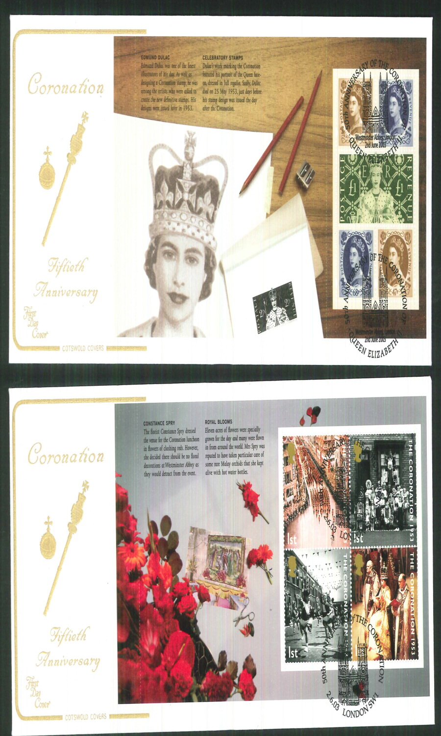 2003 - Coronation 50th Anniv - Prestige Stamp Book Set of 4 Covers - Various Postmarks