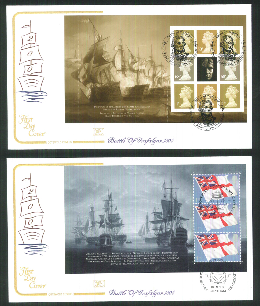 2005 - Battle of Trafalgar - Prestige Stamp Book Set of 4 Covers - Various Postmarks