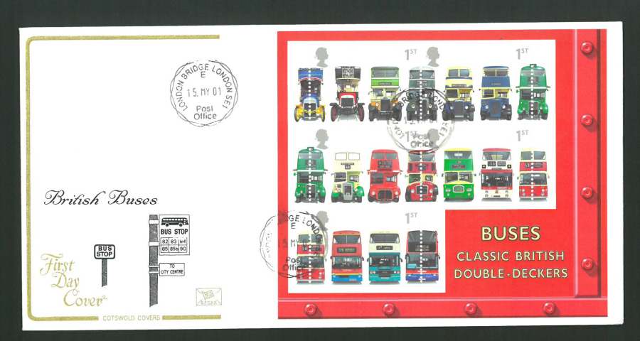 2001 - Cotswold British Buses Mini Sheet - FDC -London Bridge C D S Postmark
