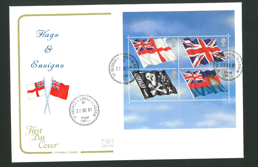 2001 - Cotswold Flags & Ensigns Mini Sheet - FDC - St George's Cross C D S Postmark
