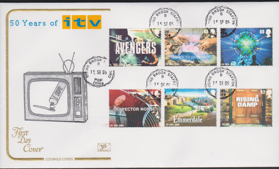 2005 - Cotswold 50 Years of I T V - FDC -Rising Brook C D S Postmark