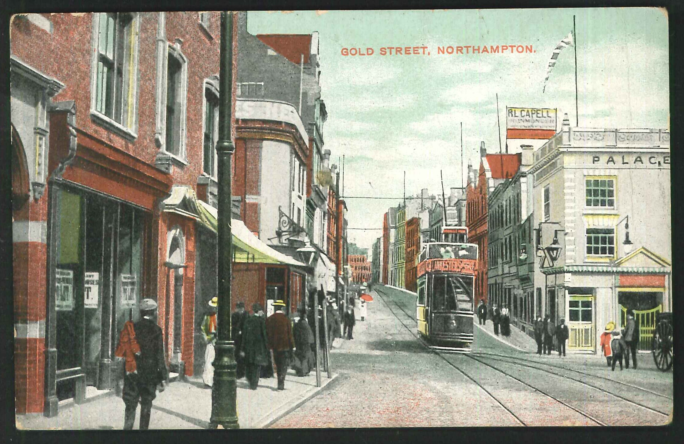 Postcard - Tram on Gold Street Northampton