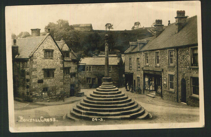 Postcard Plain Back Bonsall Cross Derbyshire real photo