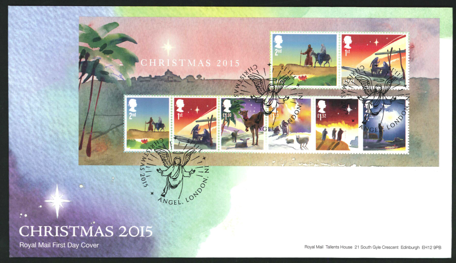 2015 - Christmas Miniature Sheet First Day Cover, Angel , London, N1 Postmark