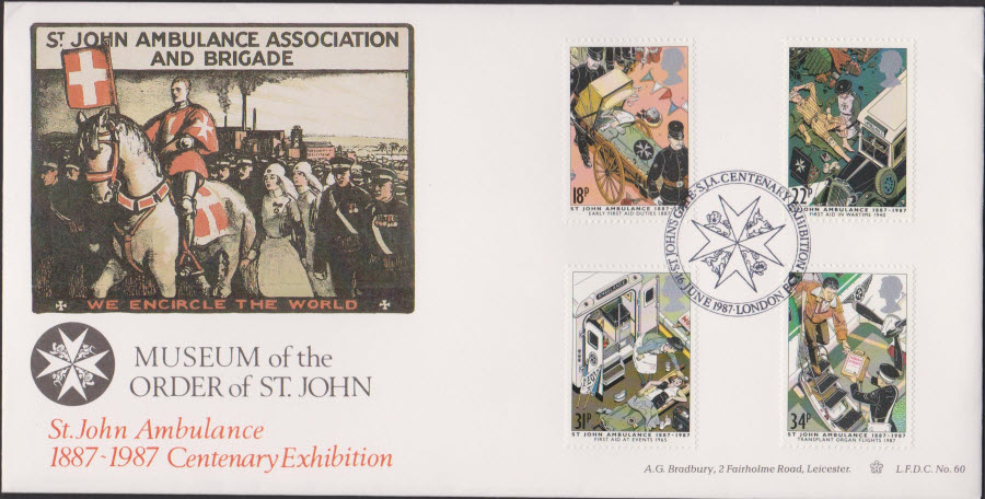 1987 -St.John Ambulance First Day Cover- Official Exhibition London Postmark-