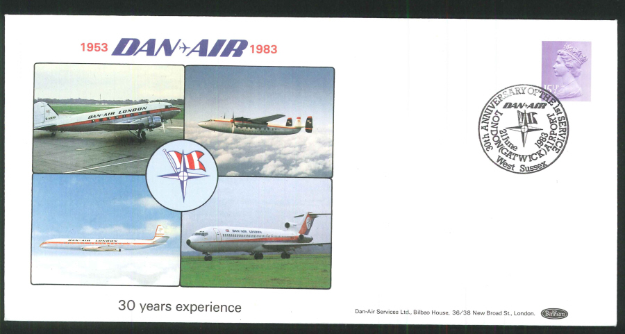 1983- Dan Air Commemorative Cover- London Gatwick Airport Postmark