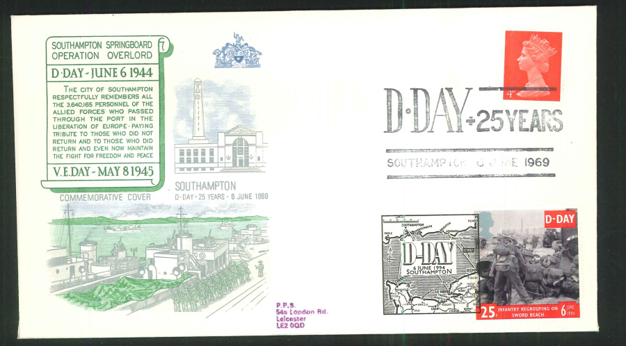 1969- D Day 25 Years Commemorative Cover - Southampton Postmark