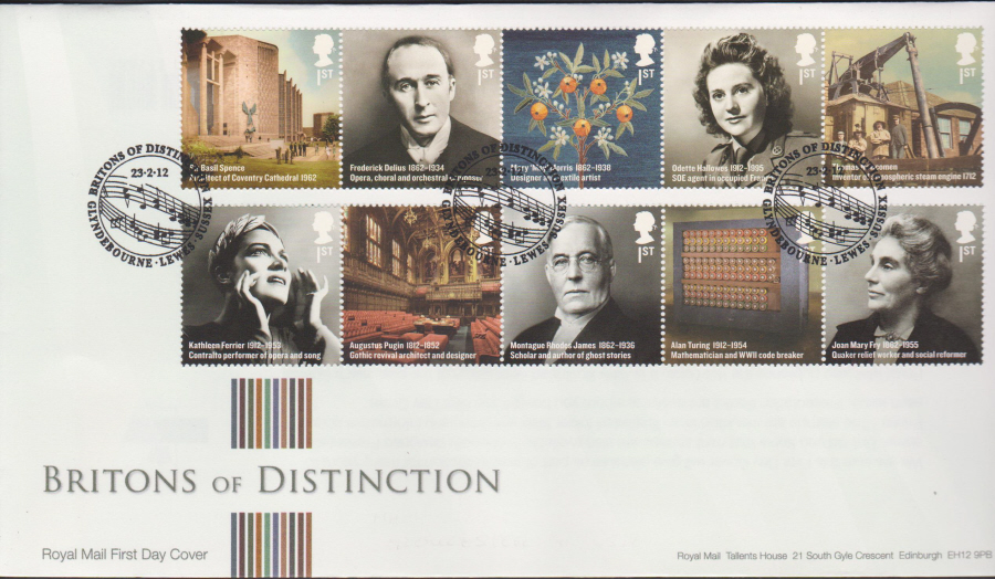 2012 - Britons of Distinction First Day Cover - Glyndbourne Lewes Sussex Postmark