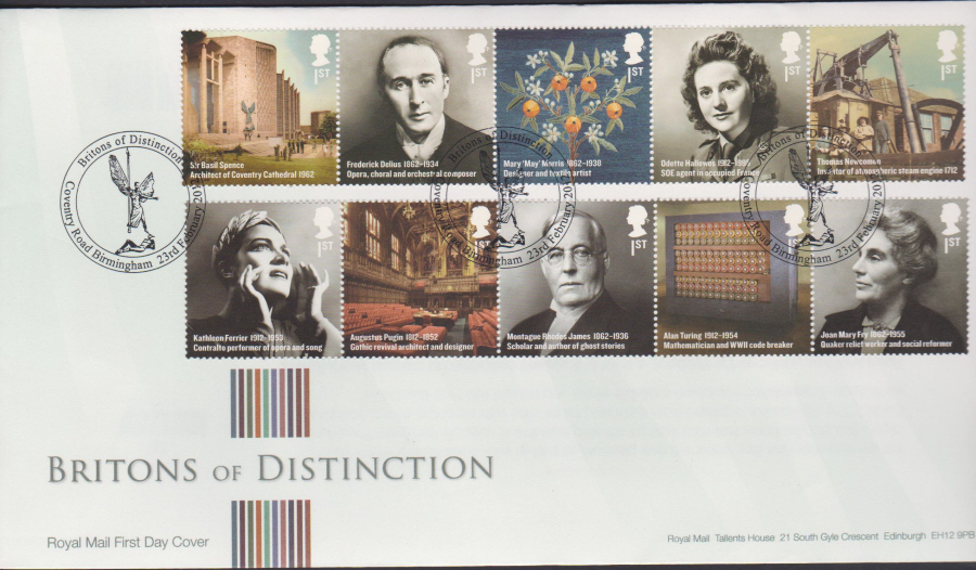 2012 - Britons of Distinction First Day Cover - Coventry Rd Birmingham Postmark