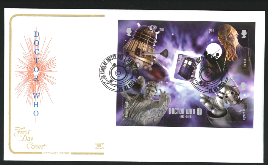 2013 - Dr. Who Mini Sheet Cotswold FDC Satellite Cardiff Handstamp