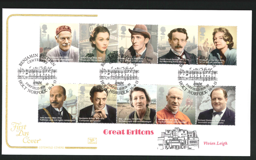 2013 - Great Britons Cotswold First Day Cover Benjamin Britten Postmark