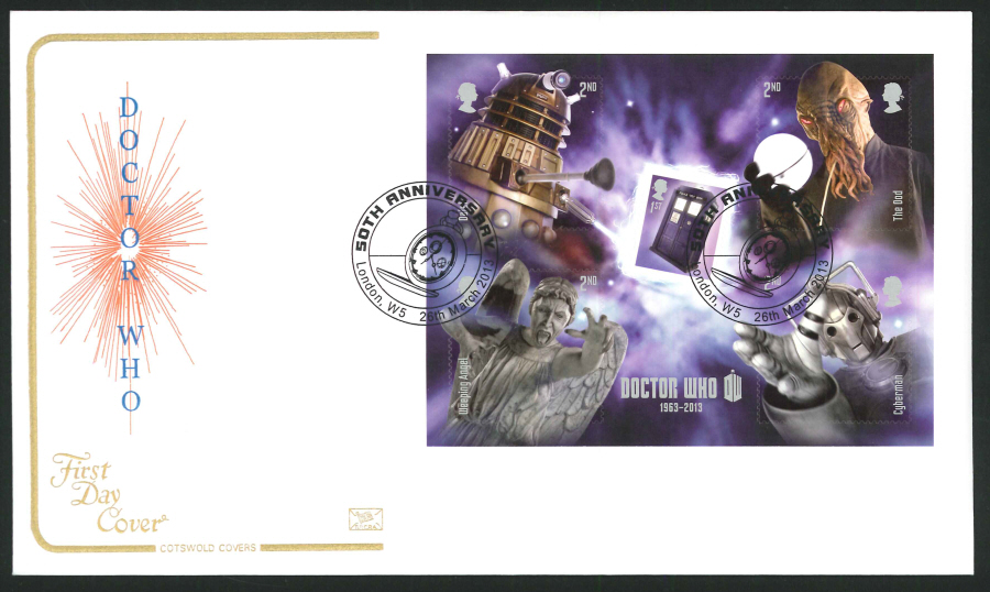 2013 - Dr. Who Mini Sheet Cotswold FDC London W5 ( Watch ) Handstamp