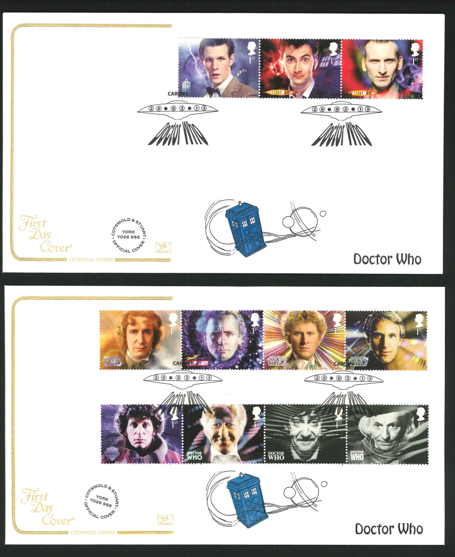 2013 - Dr. Who Set Cotswold FDC Spaceship Cardiff Handstamp