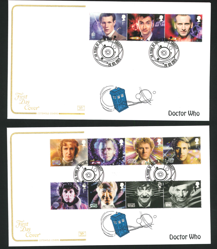 2013 - Dr. Who Set Cotswold FDC Satellite Cardiff Handstamp