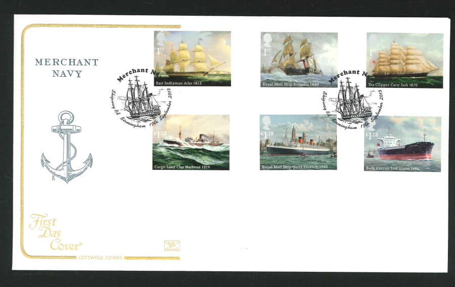 2013 - Merchant Navy Set First Day Cover,Cotswold, Shipway Rd Birmingham Postmark