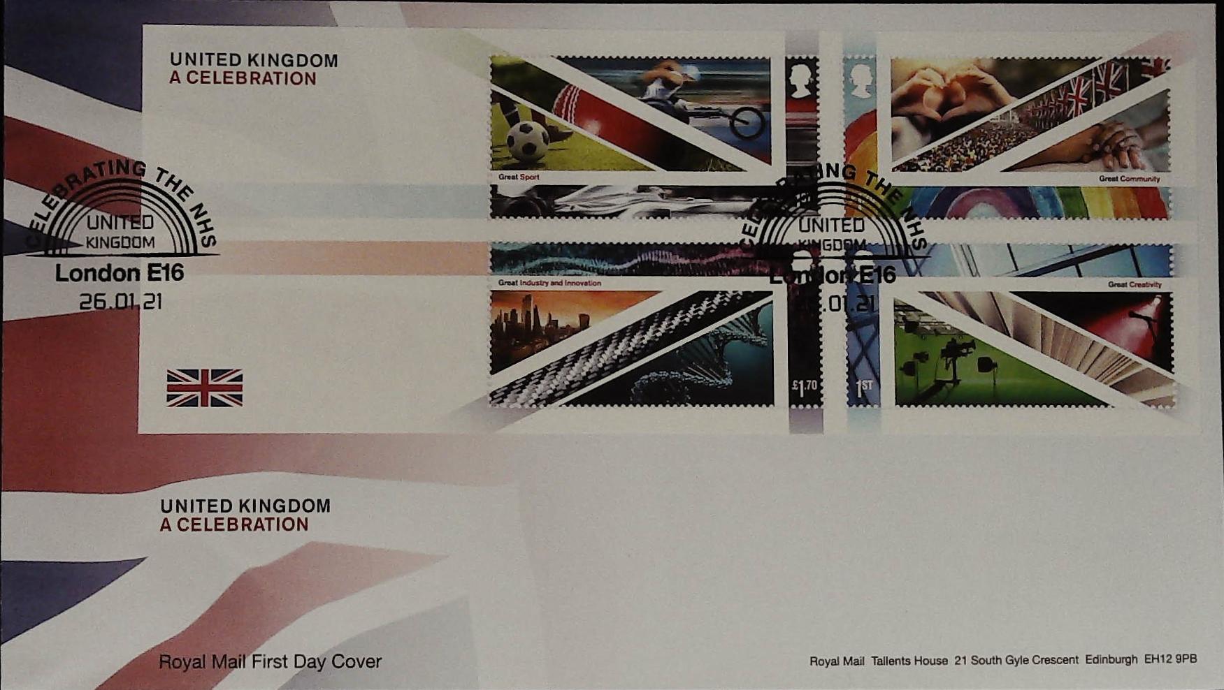 2021 United Kingdom a Celebration Royal Mail FDC Celebrating the N H S London E 16 Postmark
