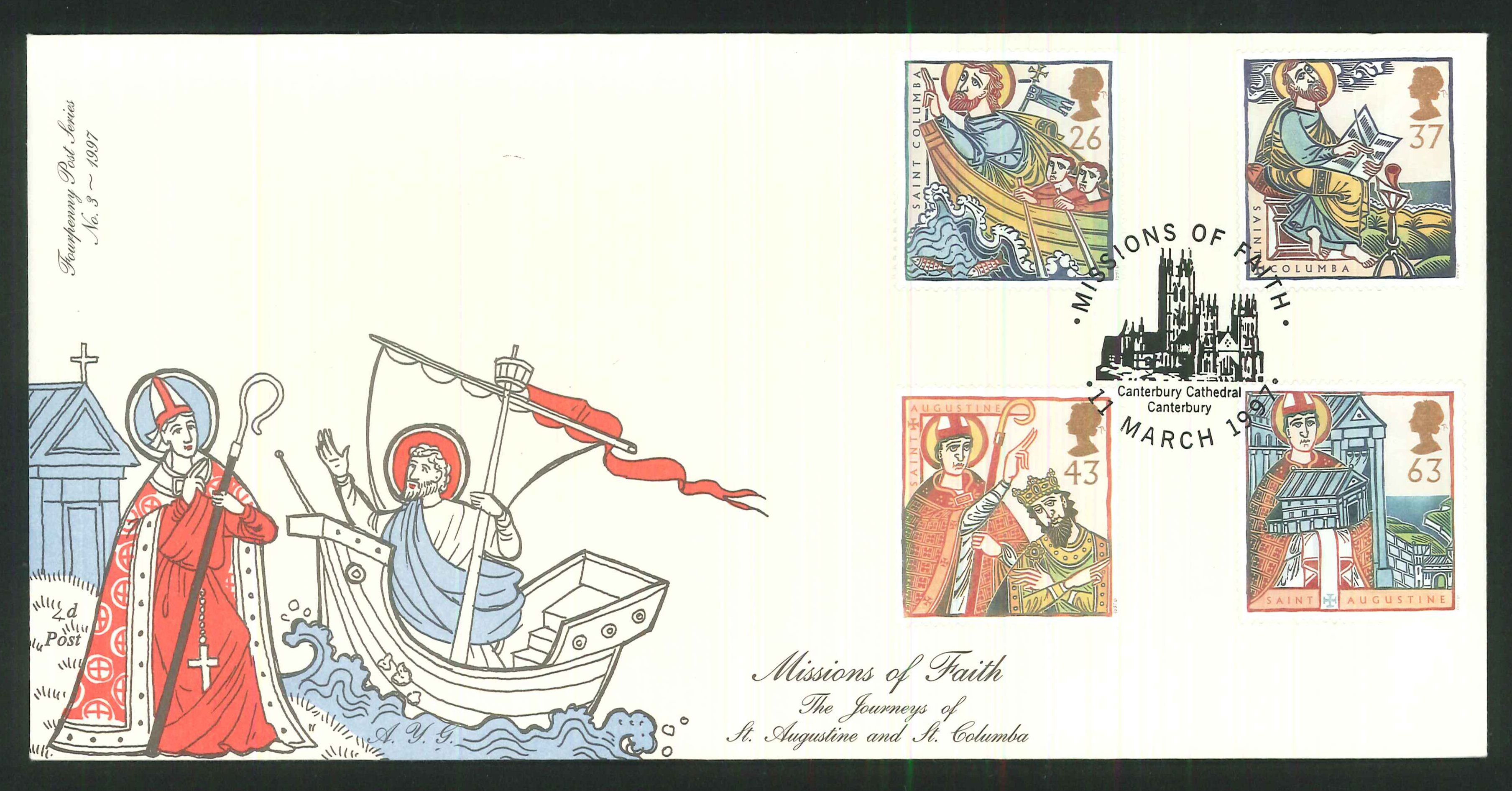 1997 - Missions of Faith, First Day Cover - Canterbury Cathedral Postmark - Click Image to Close
