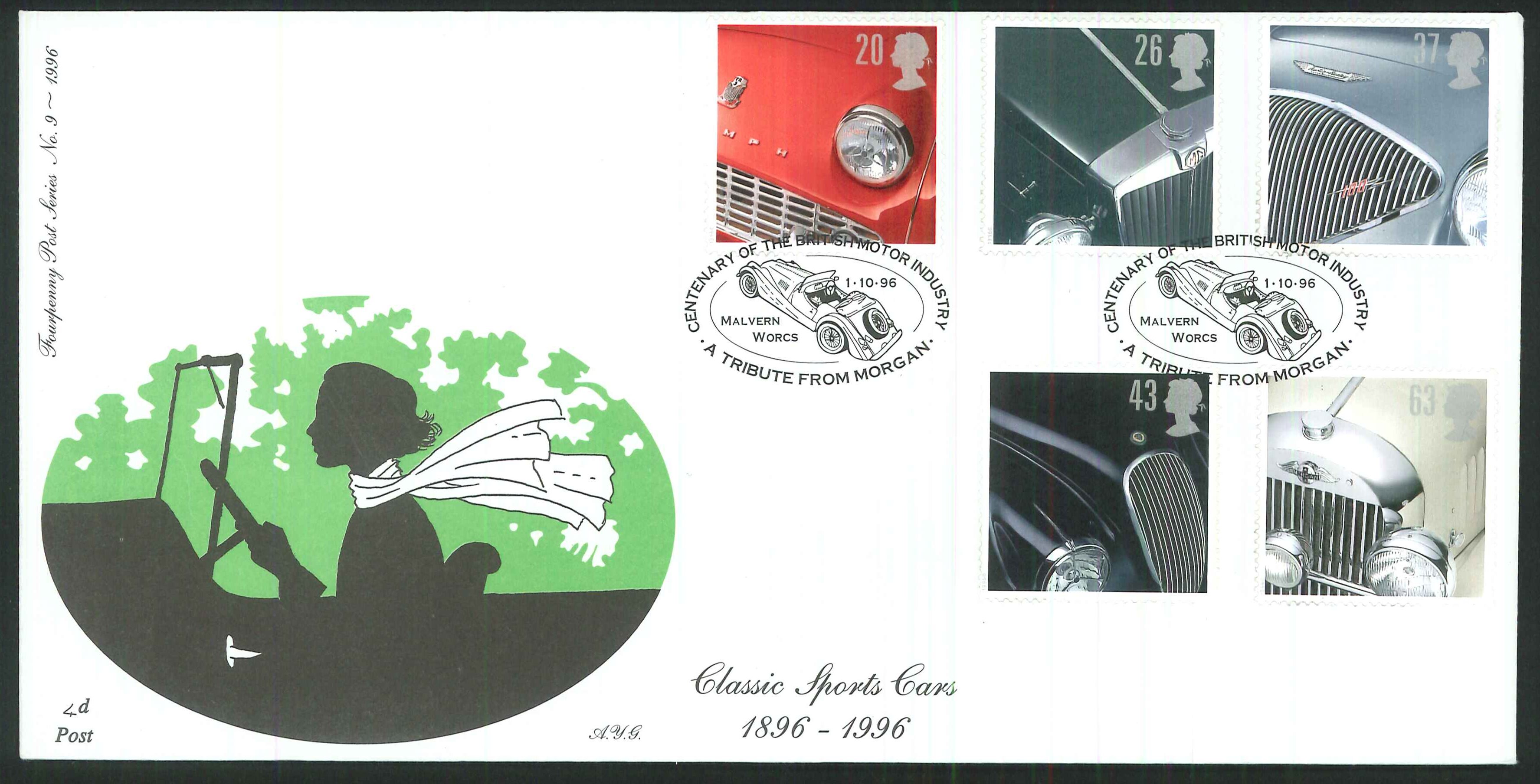 1996 - Classic Sports Cars 1896 - 1996, First Day Cover - Malvern, Worcestershire Postmark - Click Image to Close
