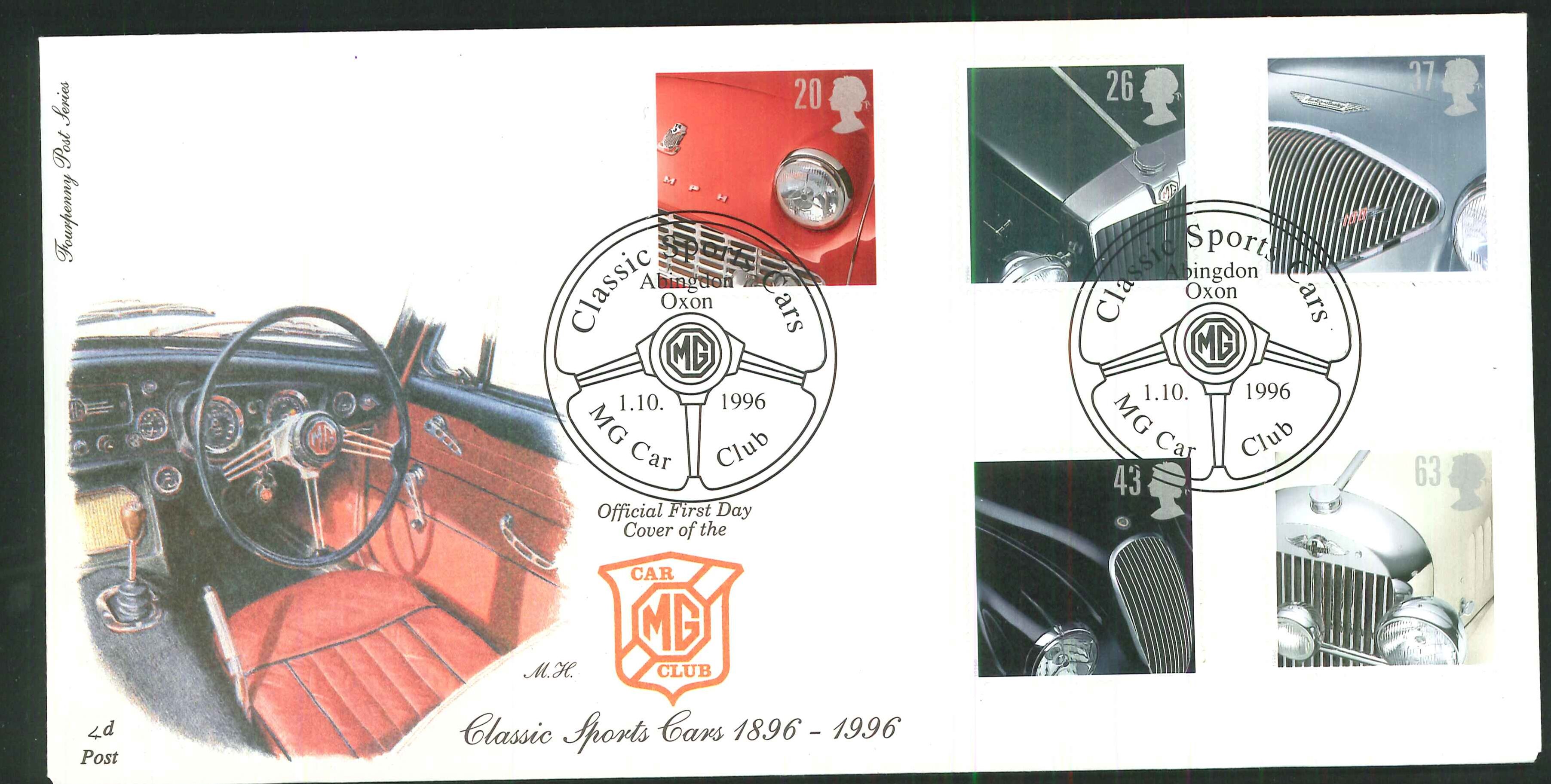 1996 - Classic Sports Cars 1896 - 1996, First Day Cover - MG Car Club, Abingdon, Oxon Postmark - Click Image to Close