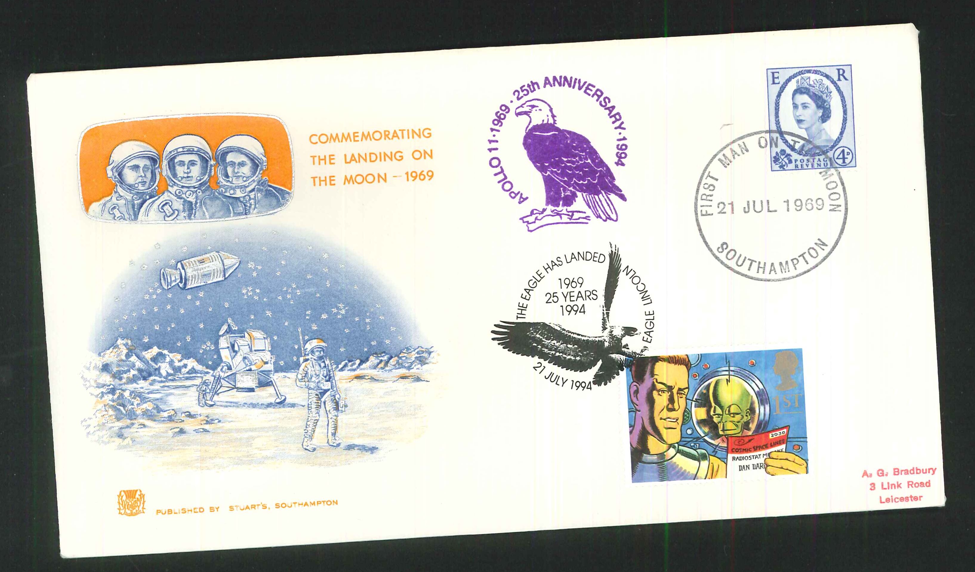 1969 - First Man on the Moon (Wilding), First Day Cover, Dual Southampton / Eagle Lincoln Postmarks - Click Image to Close