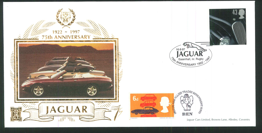 1997 - Jaguar 75th Anniversarry Commemorative Cover - Easenhall, Rugby Postmark - Click Image to Close