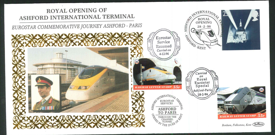 1996 - Eurostar Service Commemorative Cover - Dual Ashford Postmarks - Click Image to Close