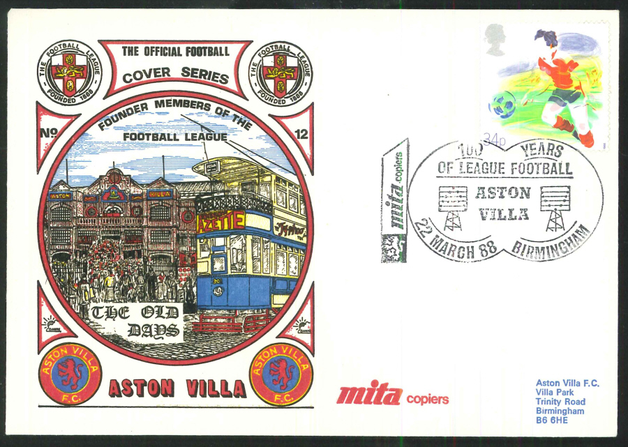 1988 Aston Villa Commemorative Cover - 100 Years of League Football, Aston Villa Postmark - Click Image to Close