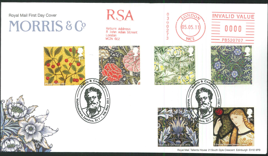 2011 Morris & Co Royal Mail First Day Cover - Walthamstow / RSA Postmarks