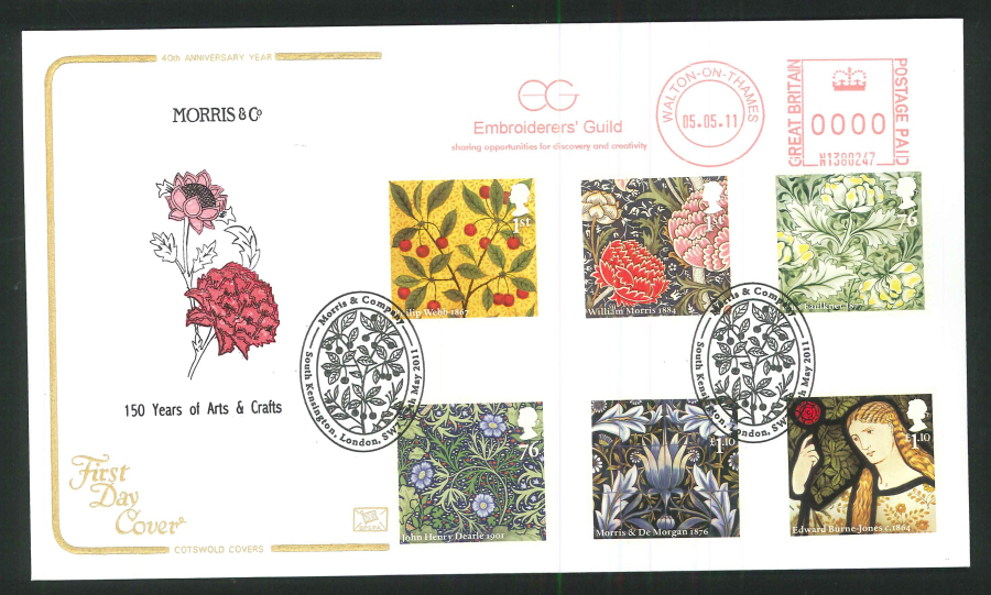 2011 Morris & Co Cotswold First Day Covers - South Kensington / Embroiders Guild Postmarks