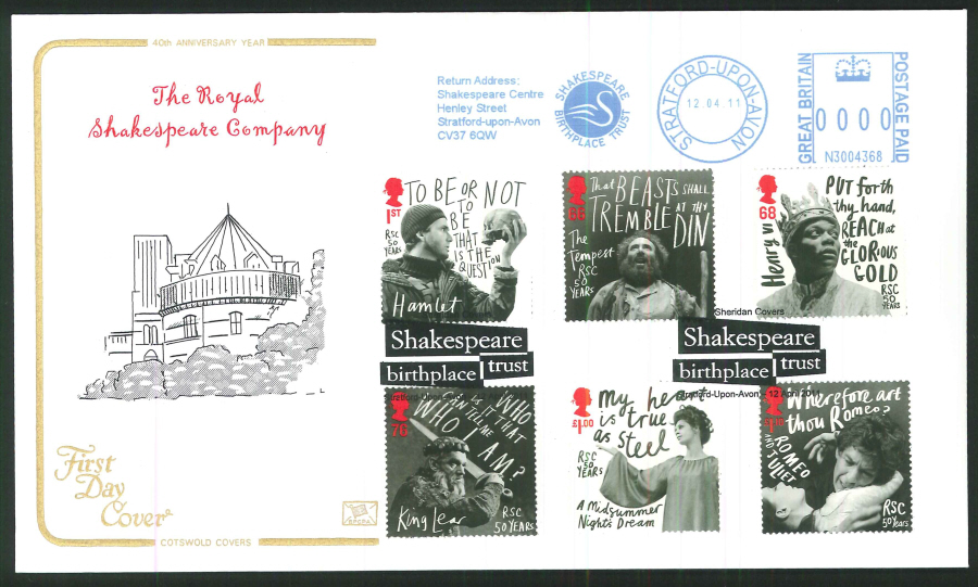 2011 Royal Shakespeare Company, Cotswold First Day Cover - Stratford upon Avon / Shakespeare Trust Postmarks - Click Image to Close