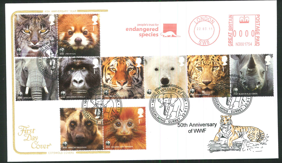 2011 WWF Cotswold First Day Cover- Godalming/Endangered Species Postmarks