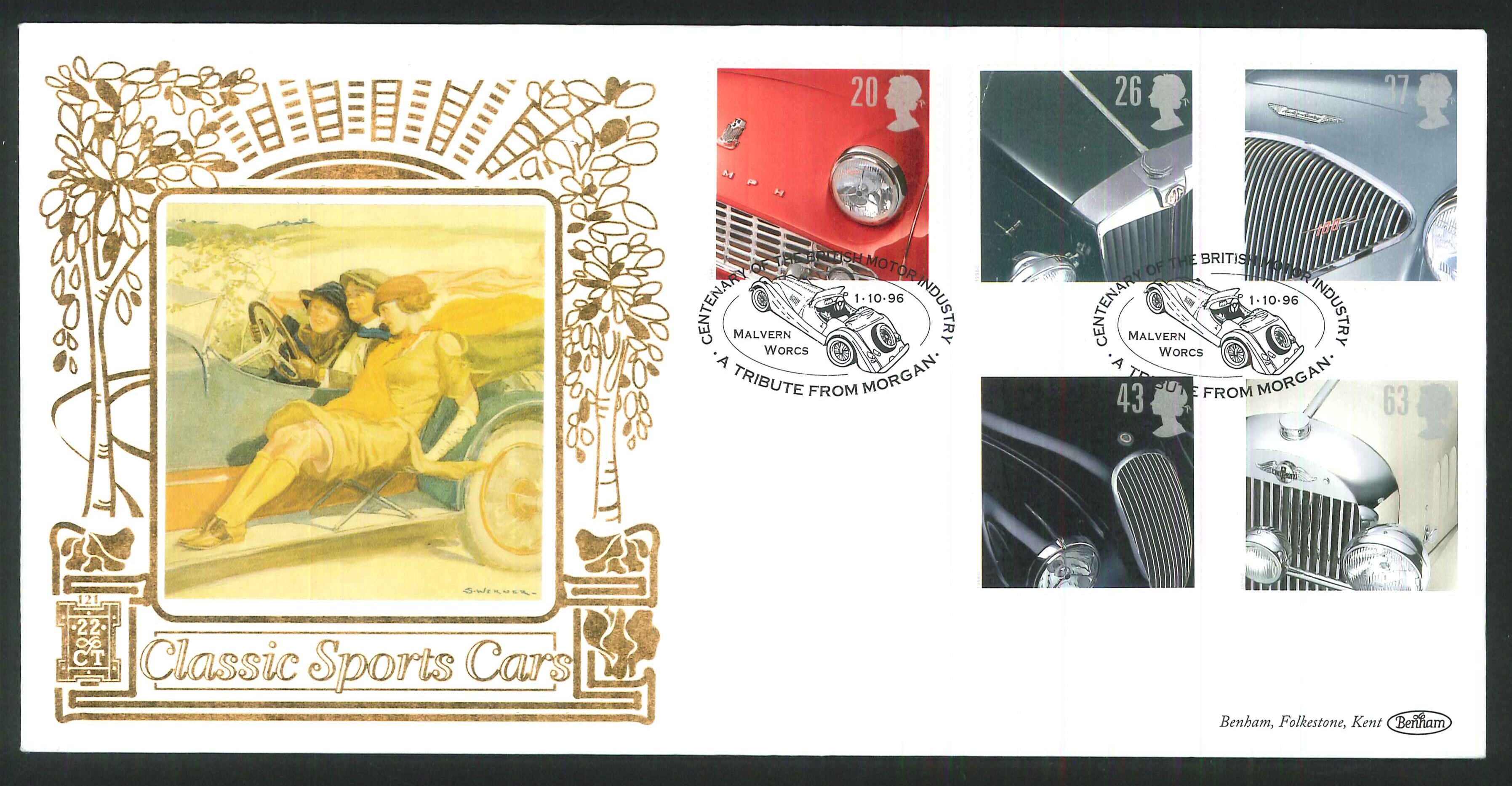 1996 - Classic Sports Cars FDC - A Tribute from Morgan, Malvern,Worcs Pmk