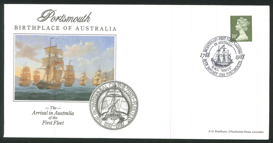 1988 - Arrival in Australia of the First Fleet Commemorative Cover - Portsmouth Postmark - Click Image to Close