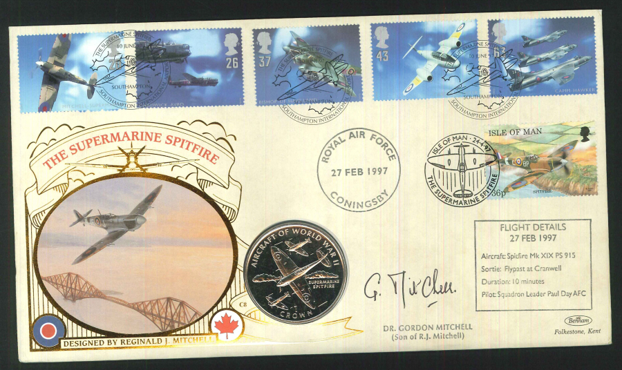 1997 - Architects of the Air Coin First Day Cover - RAF Coningsby, Southampton and Isle of Man Postmarks -Signed - Click Image to Close