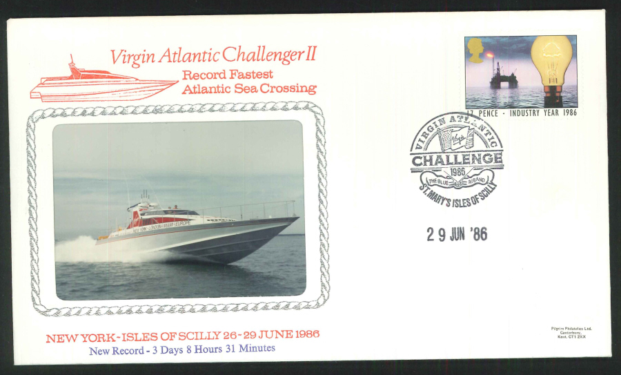 1986 - Virgin Atlantic Challenger II Commemorative Cover - St Mary's Isles of Scilly Postmark