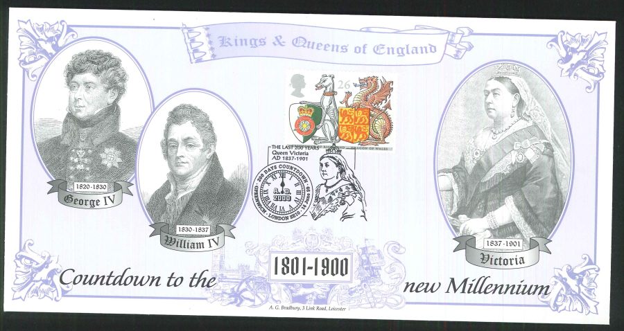 1999 - Countdown to the new Millennium - Kings & Queens of England Commemorative Cover - 200 Days Greenwich Postmark - Click Image to Close