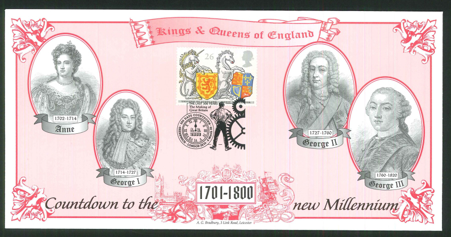 1999 - Countdown to the new Millennium - Kings & Queens of England Commemorative Cover - 300 Days Greenwich Postmark - Click Image to Close