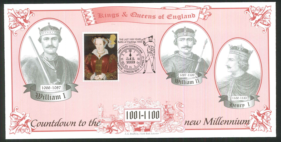 1997 - Countdown to the new Millennium - Kings & Queens of England Commemorative Cover - 1000 Days Greenwich Postmark