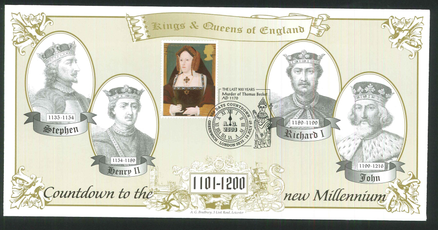 1997 - Countdown to the new Millennium - Kings & Queens of England Commemorative Cover - 900 Days Greenwich Postmark