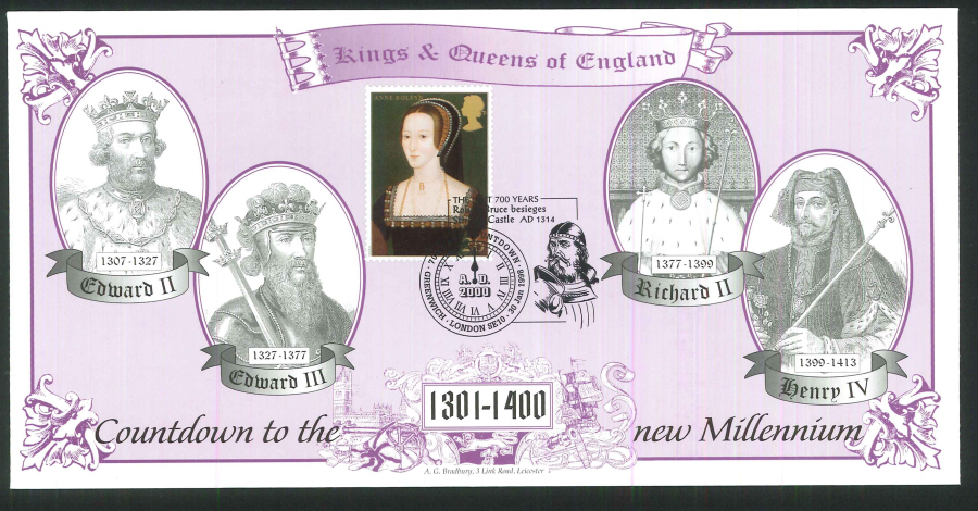 1998 - Countdown to the new Millennium - Kings & Queens of England Commemorative Cover - 700 Days Greenwich Postmark - Click Image to Close