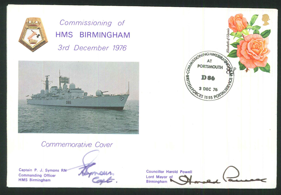 1976 - Commissioning of HMS Birmingham Commemorative Cover - BF1555PS Postmark - Signed