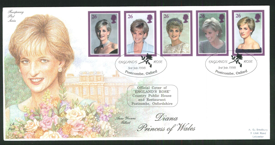 1998 - Diana Princess of Wales First Day Cover- Postcombe, Oxford Postmark