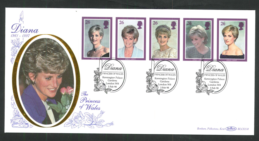 1998 - Diana Princess of Wales First Day Cover- Kensington Palace Gardens Postmark