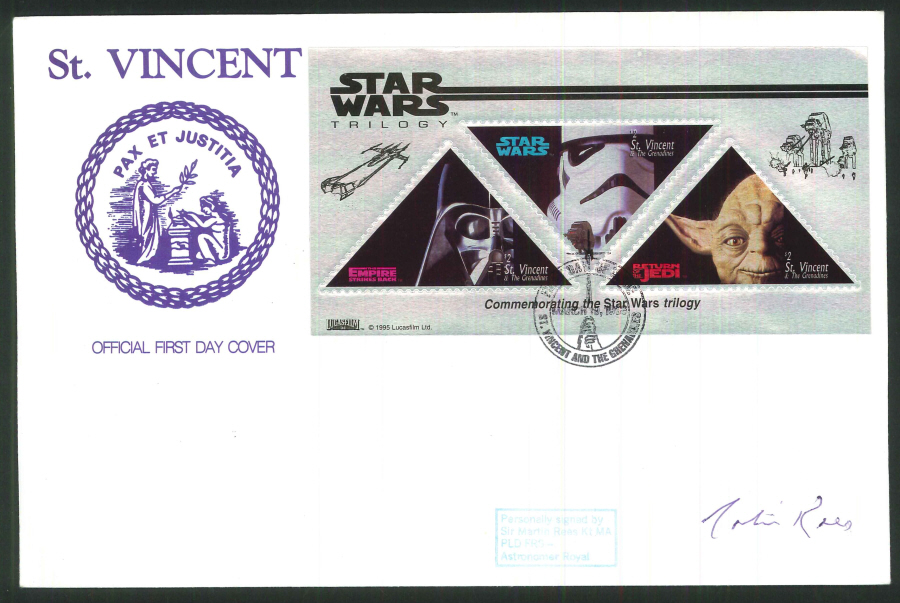 1996 - Star Wars First Day Cover - St Vincent & Grenadines Postmark - Signed Sir Martin Rees