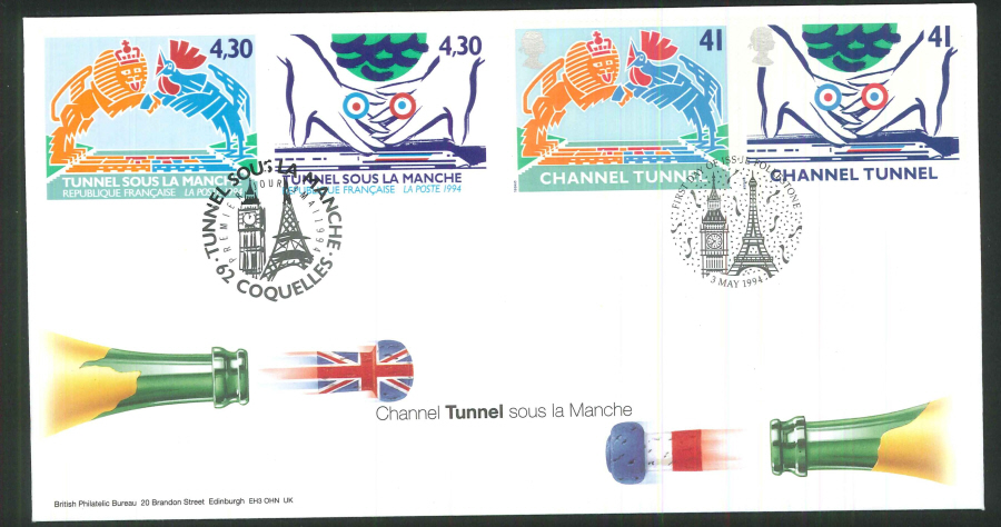 1994 - Channel Tunnel Pair of First Day Covers - Folkestone/Coquelles Postmarks - Click Image to Close