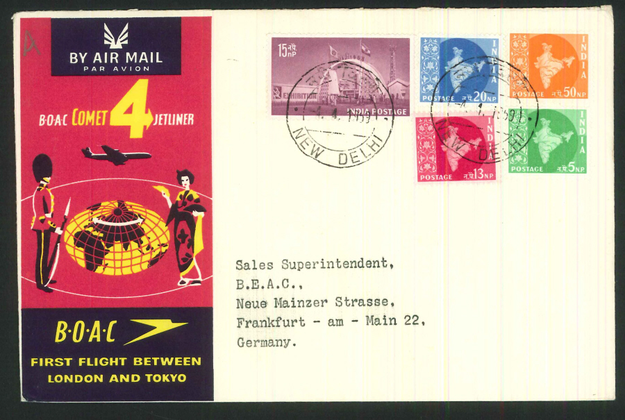 1959 - First Flight London & Tokyo Commemorative Cover - New Delhi Postmark - Click Image to Close