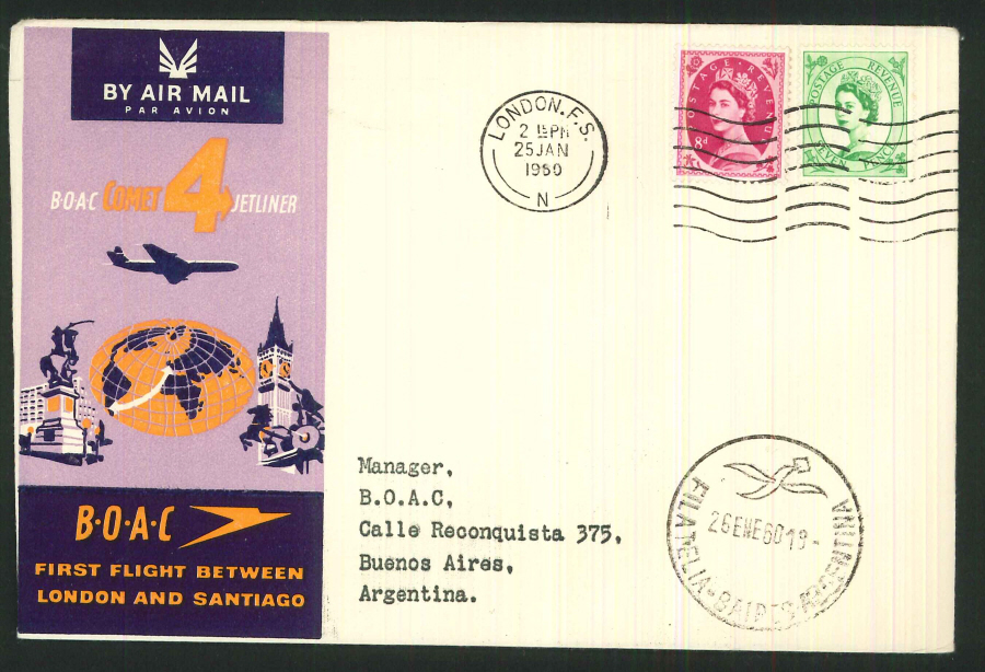 1960 - First Flight London & Santiago Commemorative Cover - London Postmark - Click Image to Close