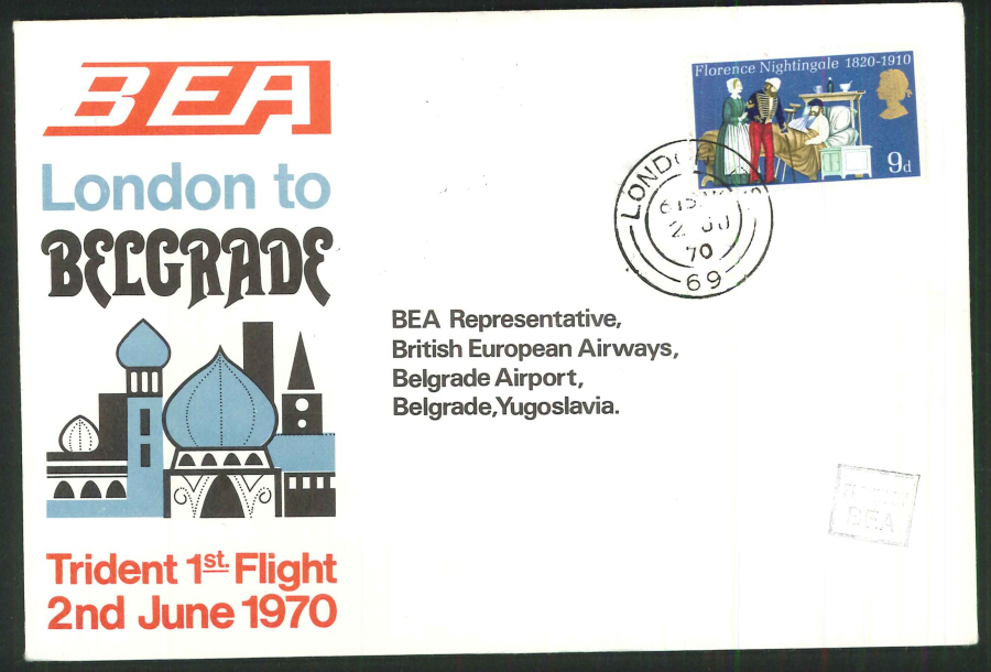 1970 - First Trident Flight London to Belgrade Commemorative Cover - London Postmark - Click Image to Close