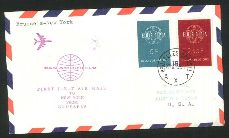 1959 - First Jet Mail Brussels to New York Commemorative Cover - Brussels Postmark